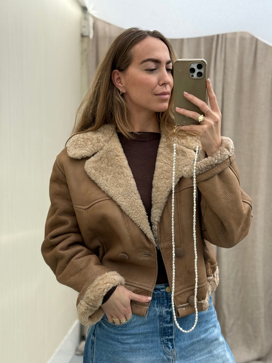 Cropped lammy coat vintage re-made reversible M/L