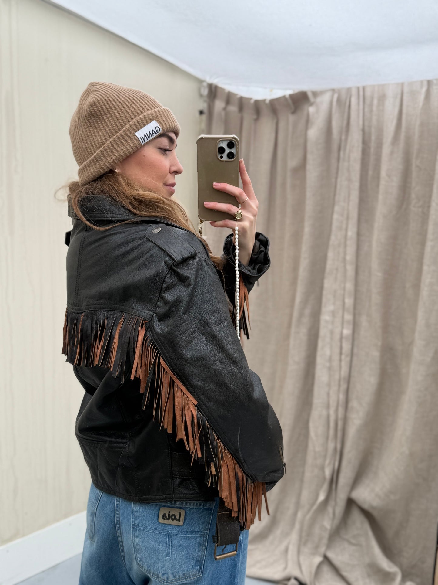 Vintage fringe jacket real leather franje jas