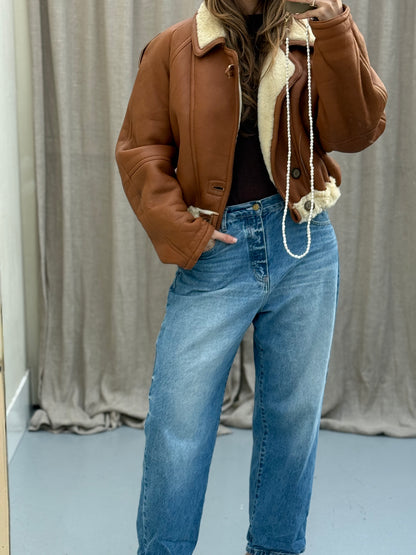 Vintage re-made cropped shearling lammy maat M-XL