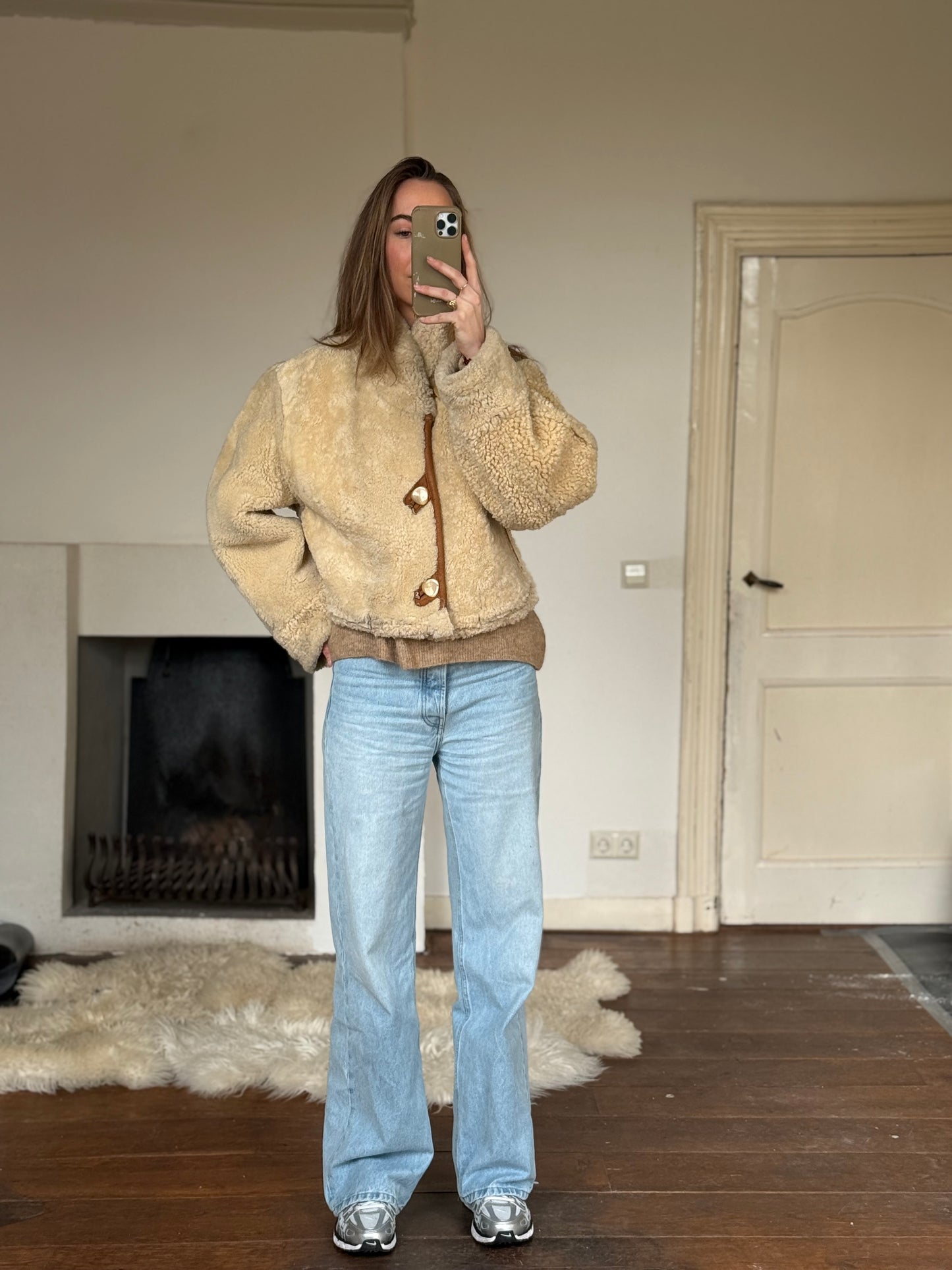 Vintage cropped lammy coat remade reversible bruin maat M-XL