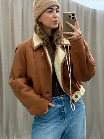 Vintage re-made cropped shearling lammy maat M-XL