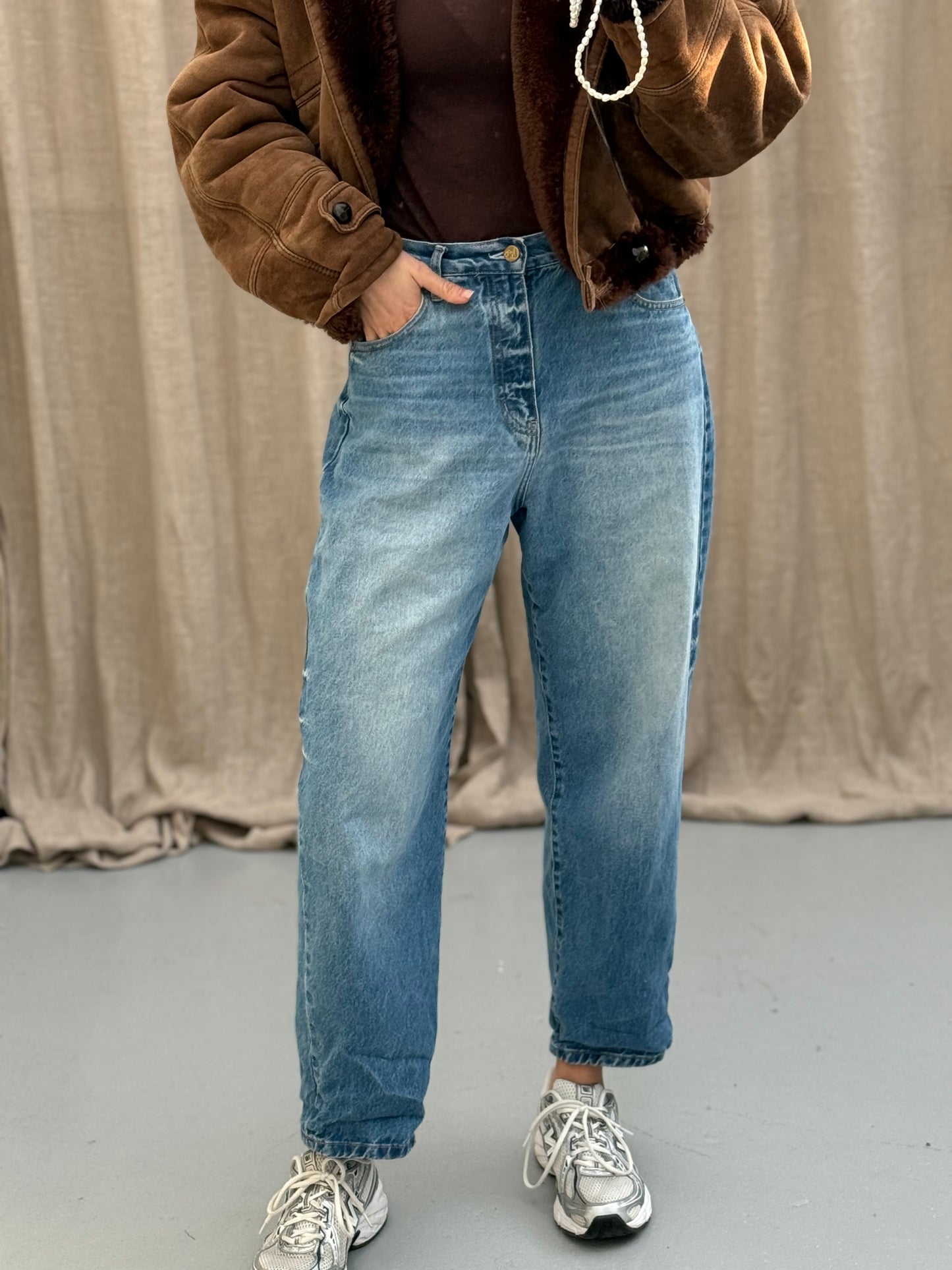 Vintage remade lammy coat cropped bruin maat S-XL