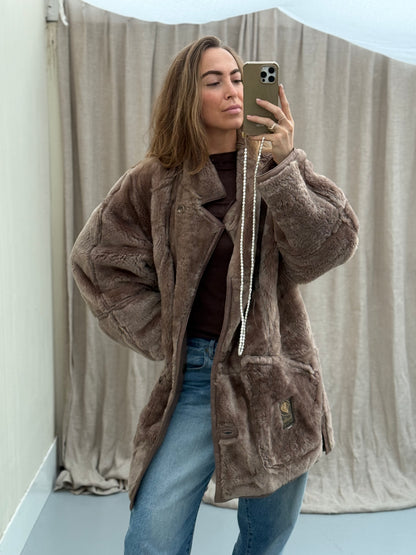 Vintage lammy coat grijs taupe reversible