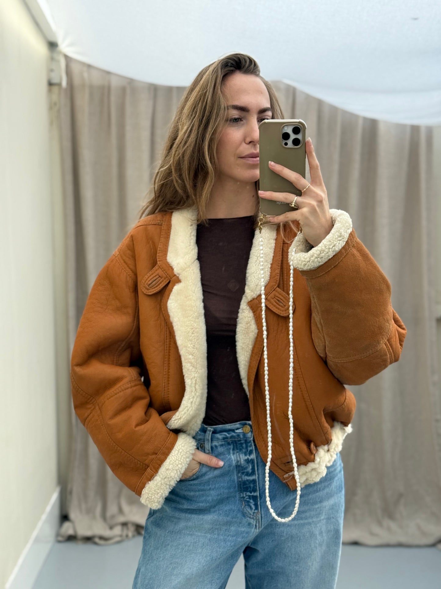 Vintage remade lammy coat reversible maat M/L