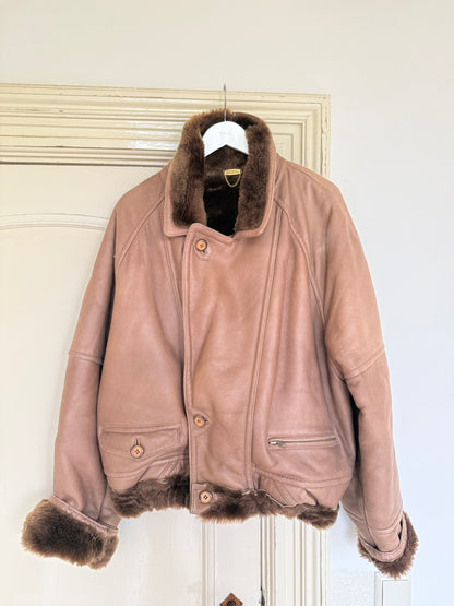 Vintage cropped lammy coat remade reversible bruin maat M-XL