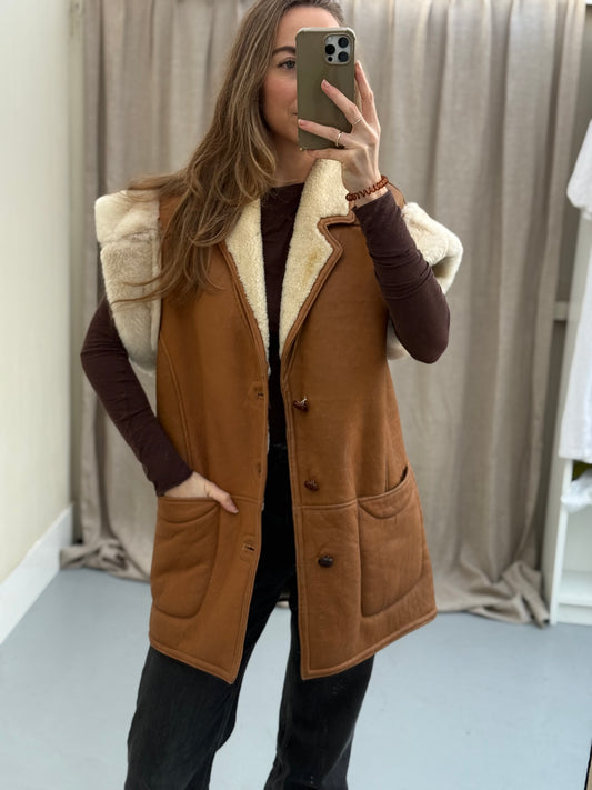Vintage re-made waistcoat maat L/XL Shearling