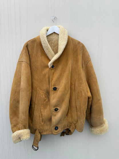 Vintage lammy coat okergeel sheepskin maat 52