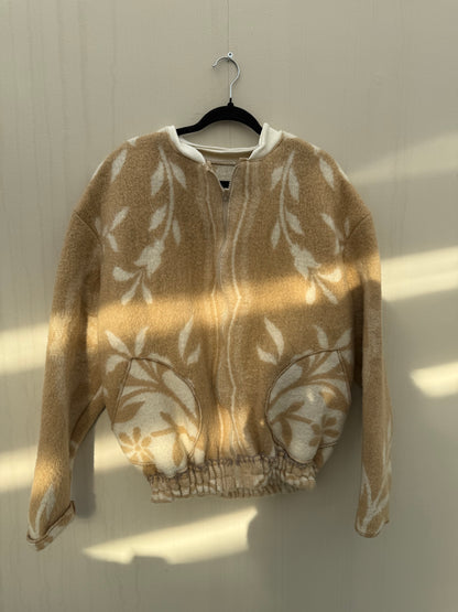 Handgemaakte jas vintage wollen deken sustainable 100% wol beige