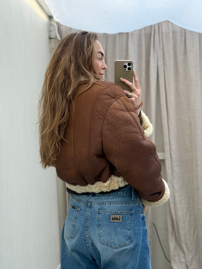 Re-made cropped lammy shearling leer