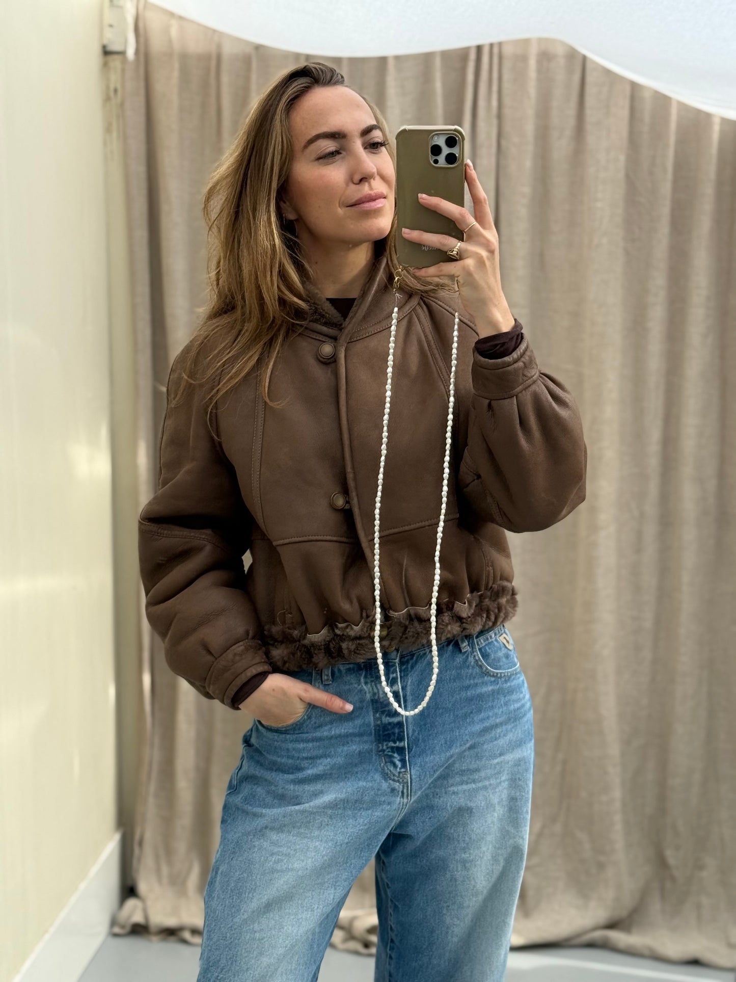 Re-made vintage lammy coat reversible shearling bruin