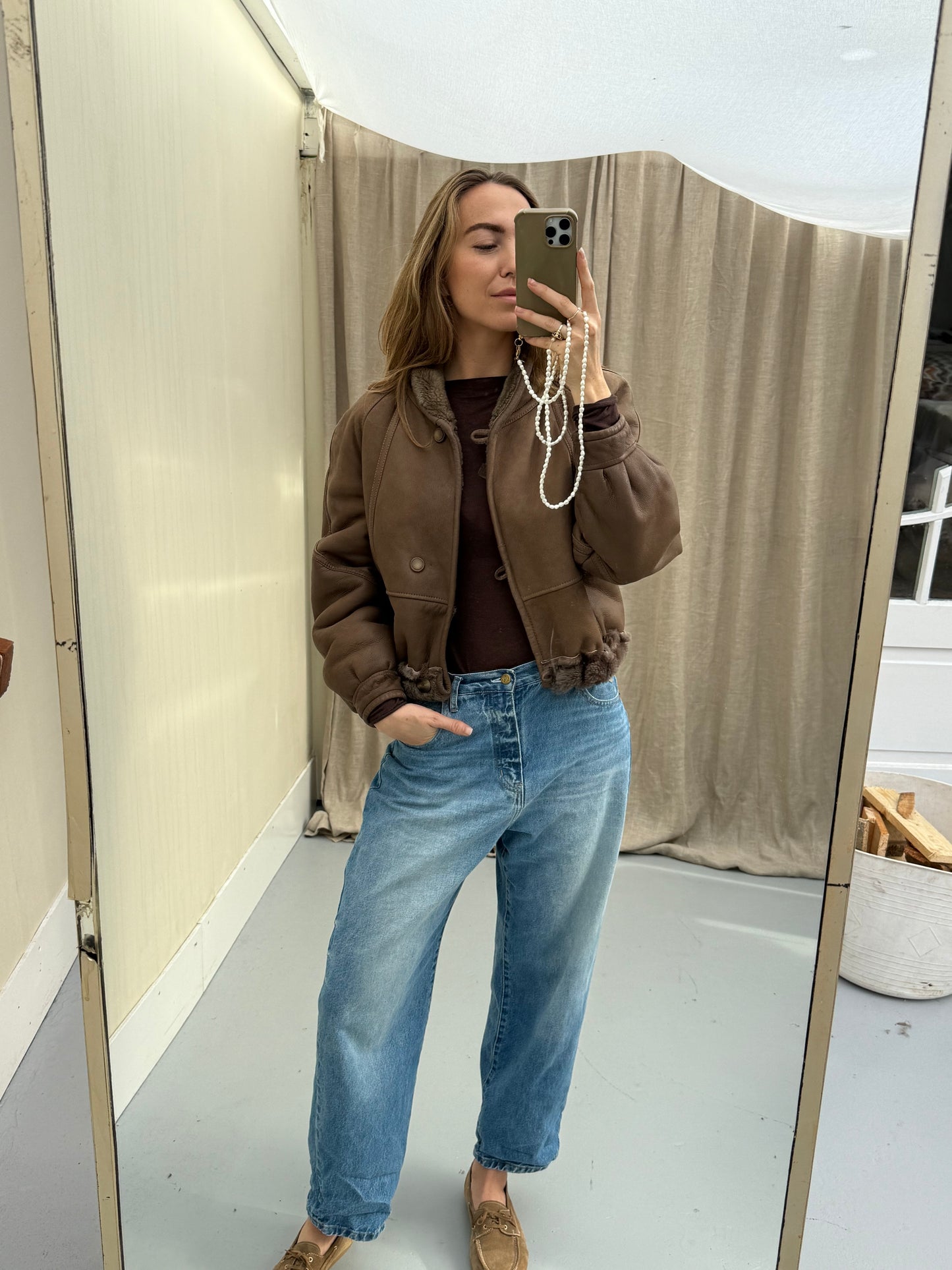 Re-made vintage lammy coat reversible shearling bruin