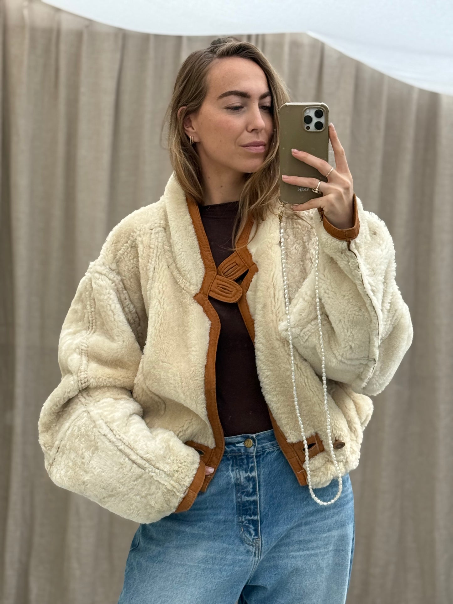 Vintage remade lammy coat reversible maat M/L