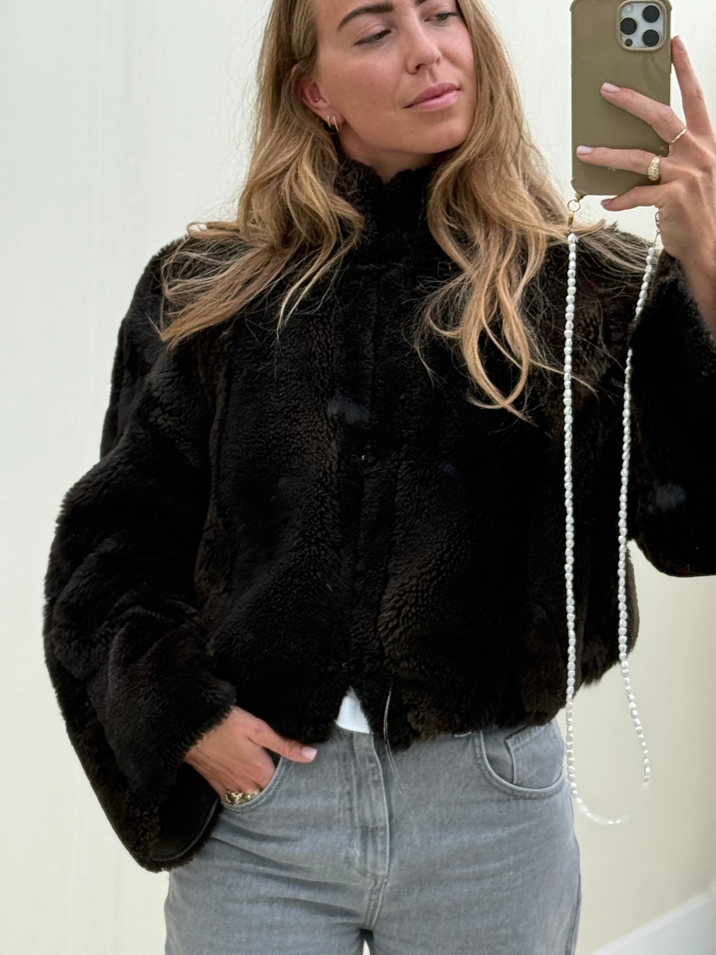 Re-made lammy coat reversible zwart shearling