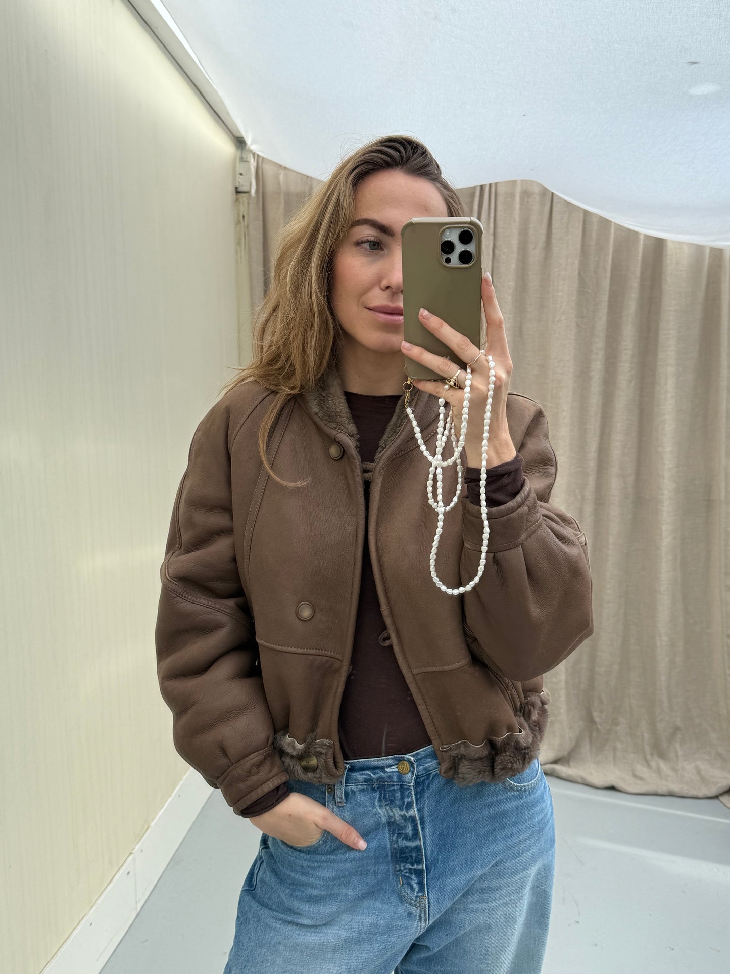 Re-made vintage lammy coat reversible shearling bruin
