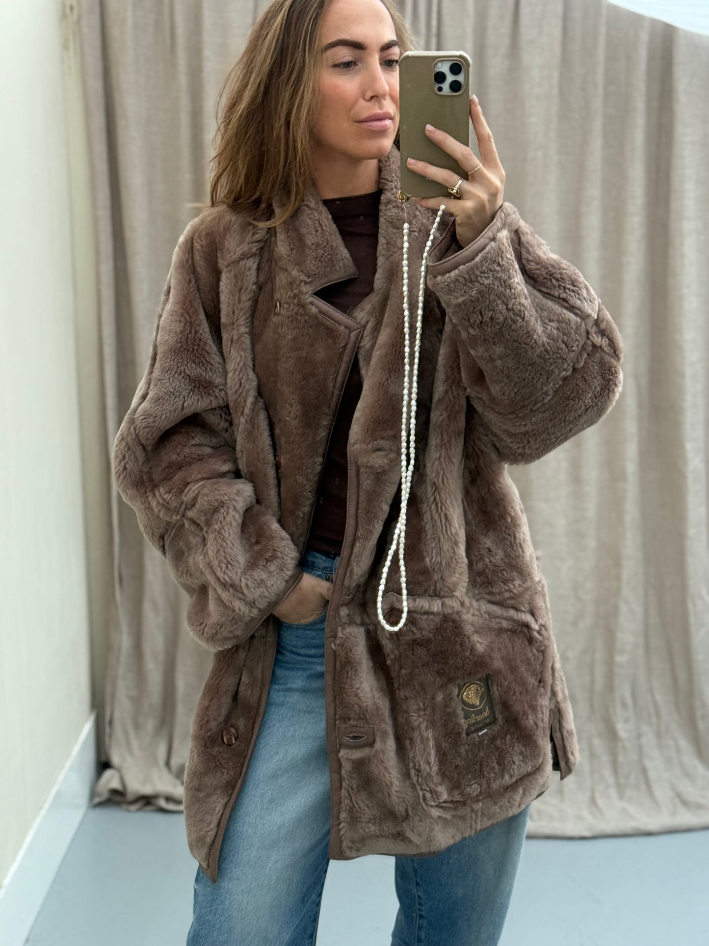 Vintage lammy coat grijs taupe reversible