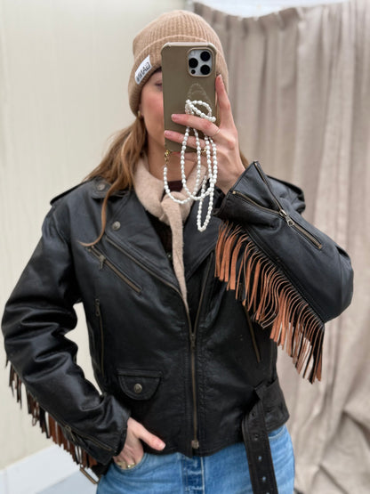 Vintage fringe jacket real leather franje jas