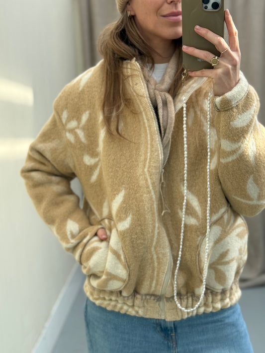 Handgemaakte jas vintage wollen deken sustainable 100% wol beige