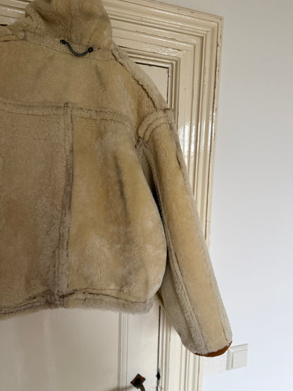 Vintage cropped lammy coat remade reversible bruin maat S-L