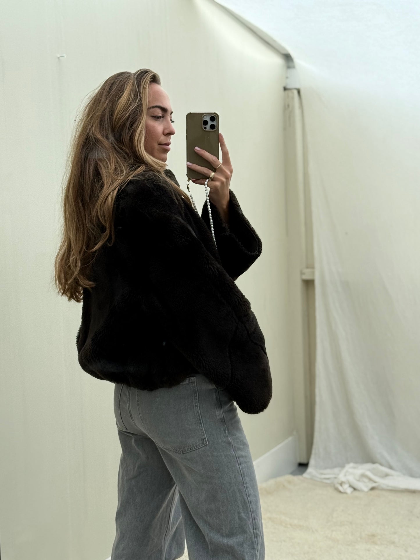 Re-made lammy coat reversible zwart shearling
