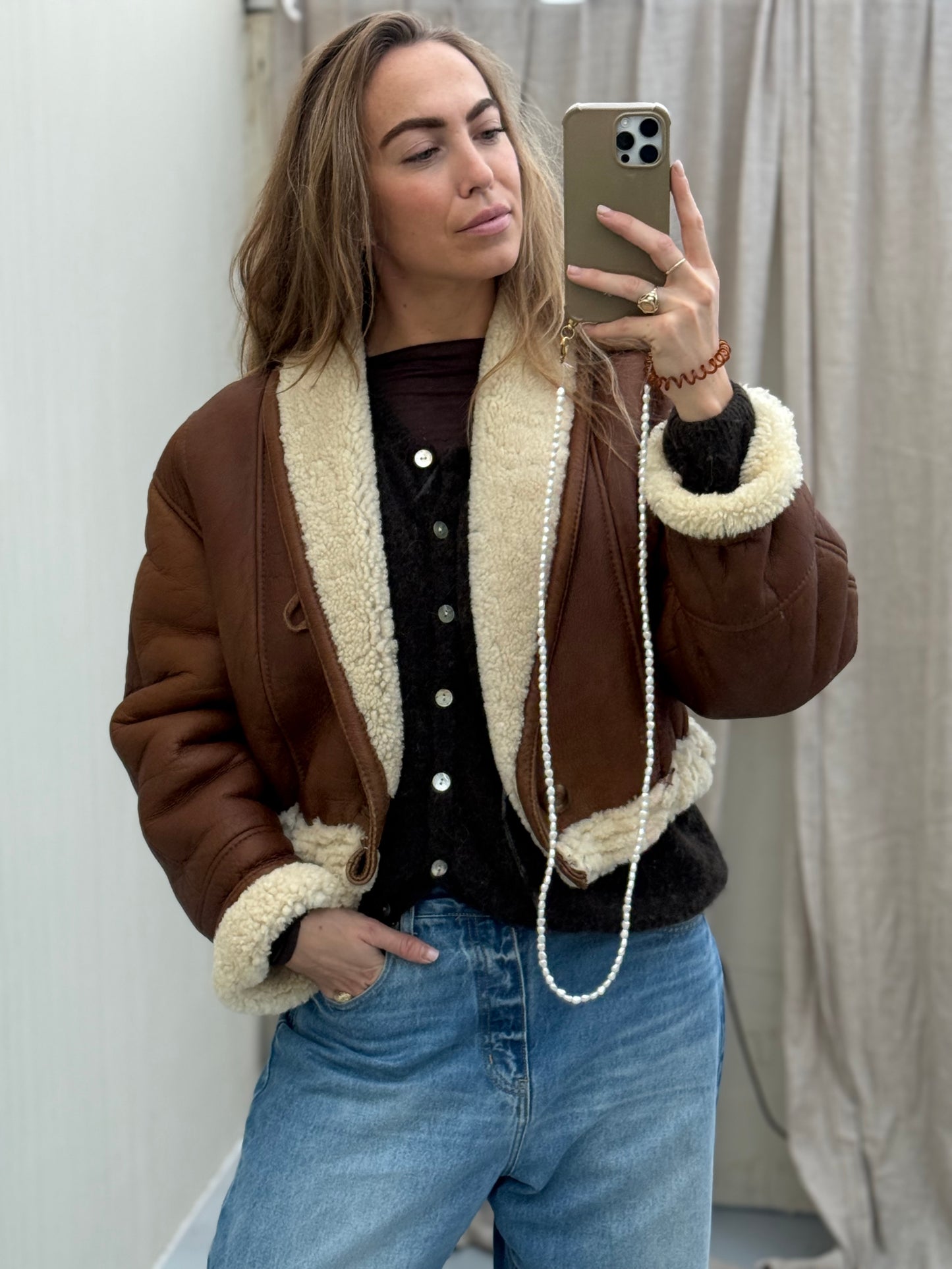 Re-made cropped lammy shearling leer