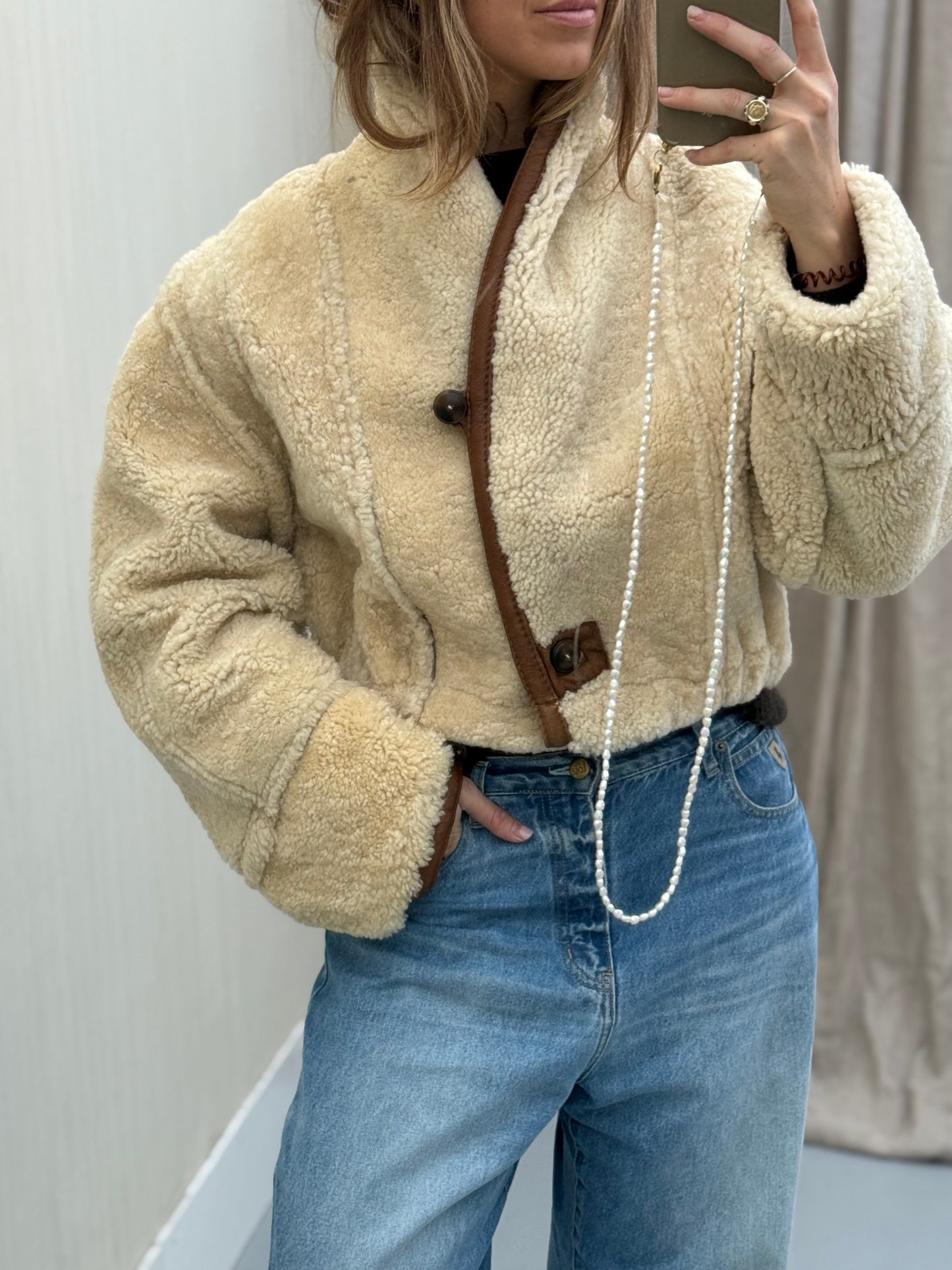 Re-made cropped lammy shearling leer