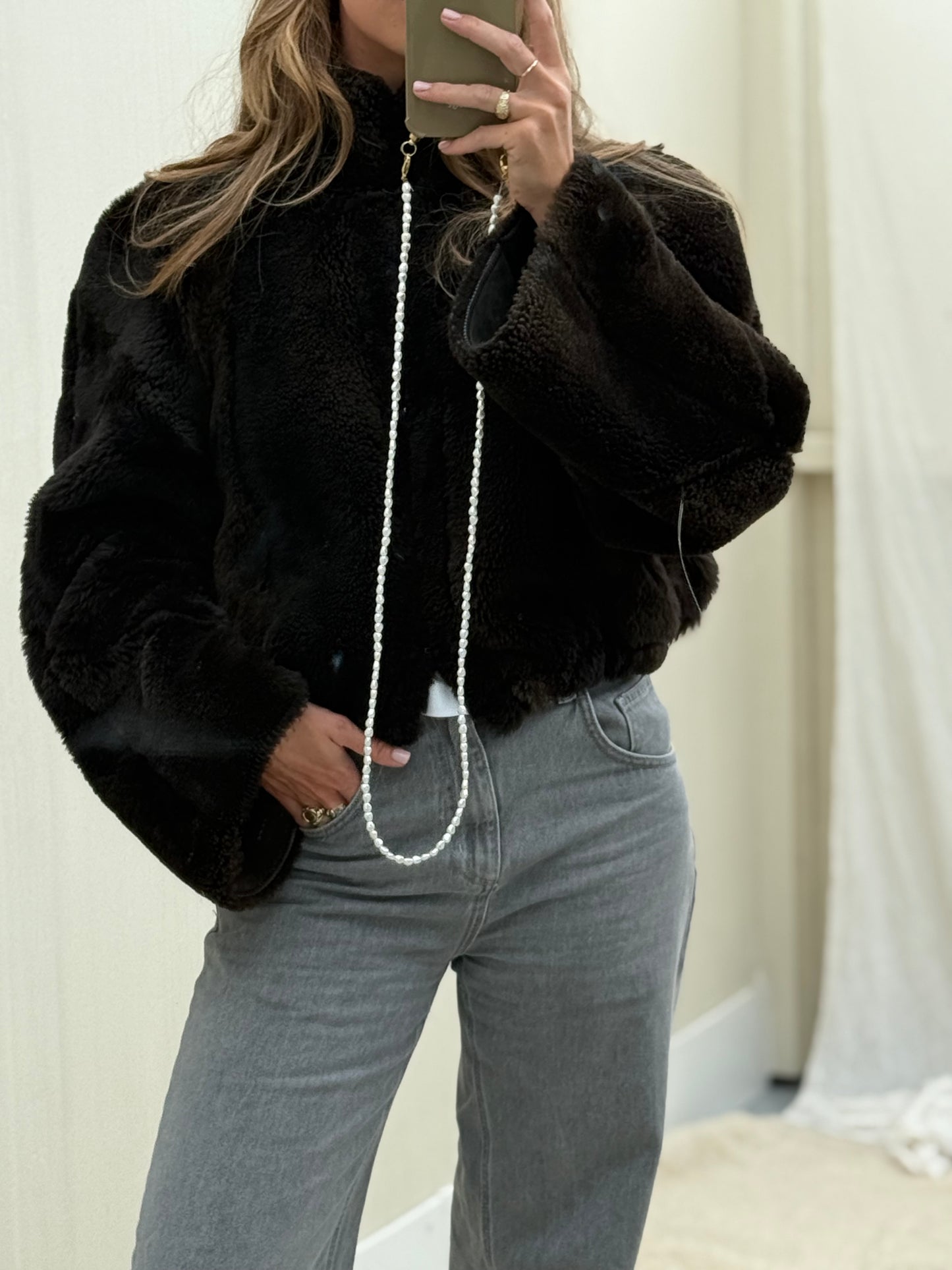 Re-made lammy coat reversible zwart shearling