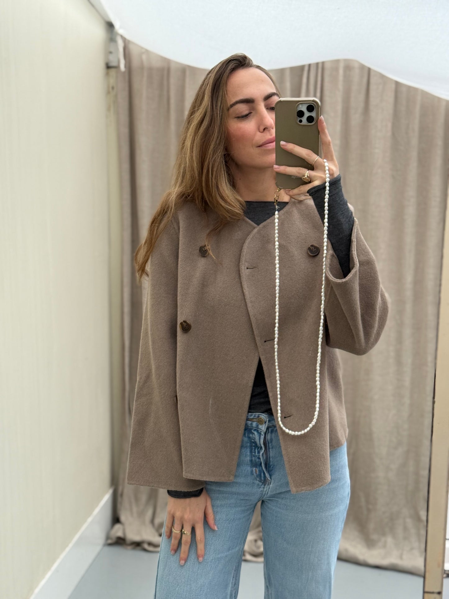 Marville road wollen jas maat xs 34 taupe mantel