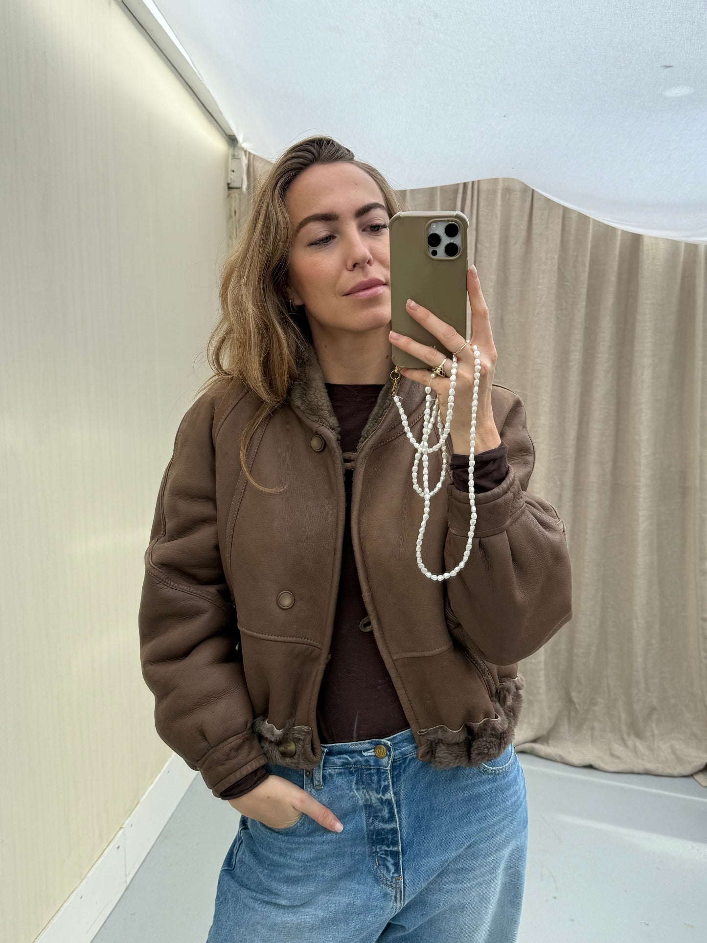 Re-made vintage lammy coat reversible shearling bruin