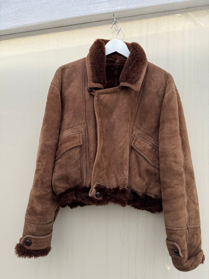Vintage remade lammy coat cropped bruin maat S-XL