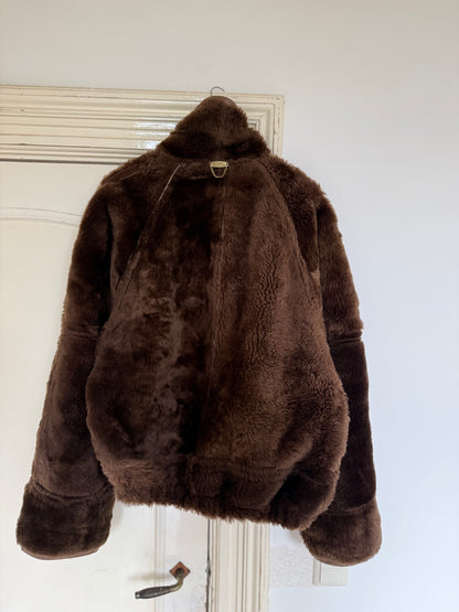 Vintage cropped lammy coat remade reversible bruin maat M-XL