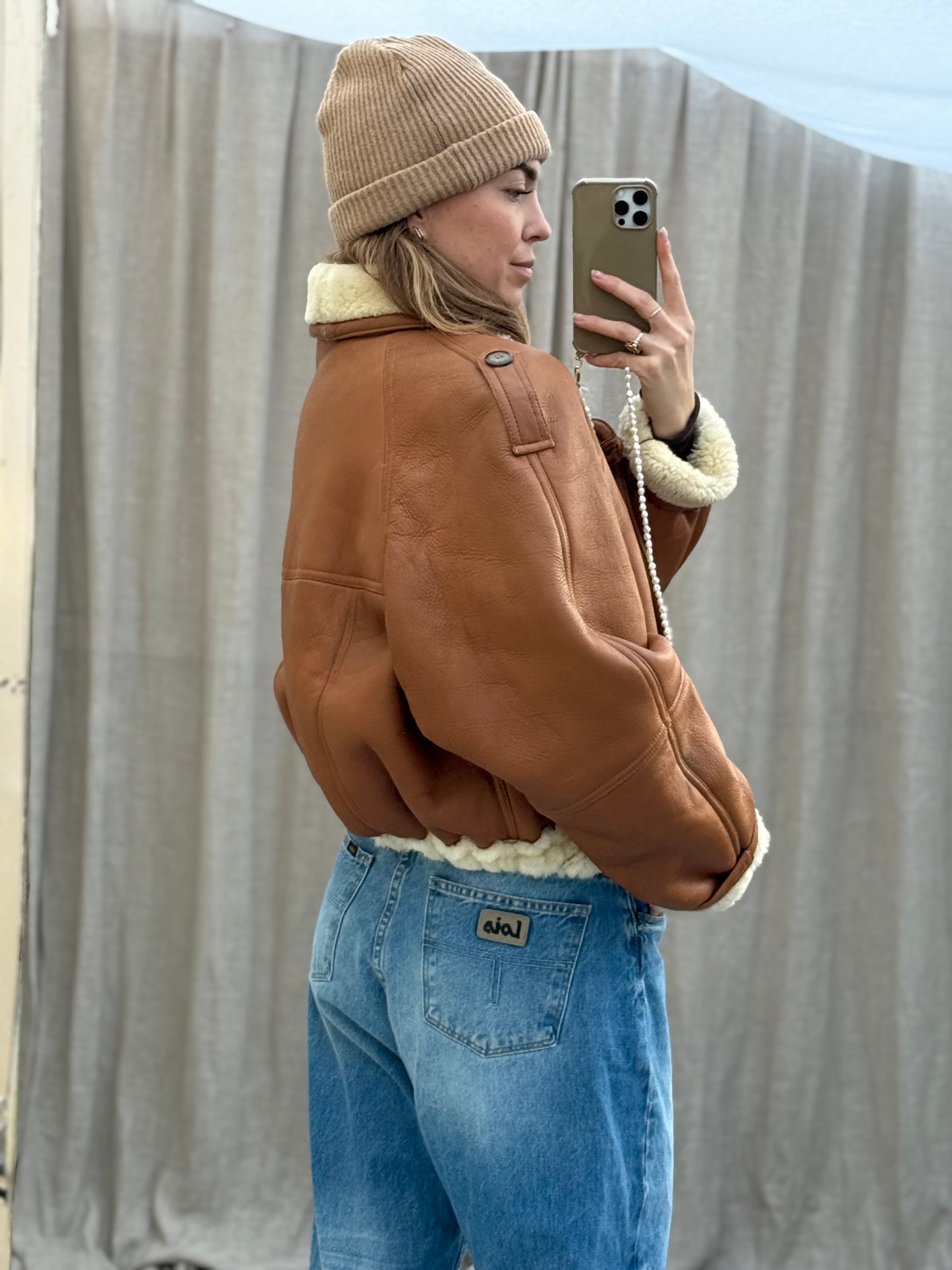 Vintage re-made cropped shearling lammy maat M-XL