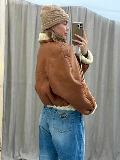 Vintage re-made cropped shearling lammy maat M-XL