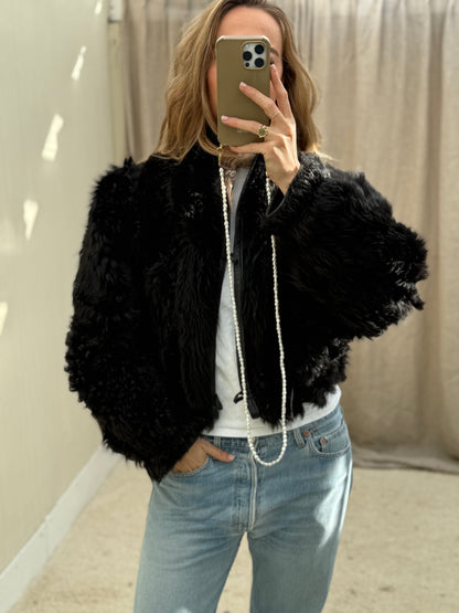 Vintage cropped lammy zwart reversible maat S/M