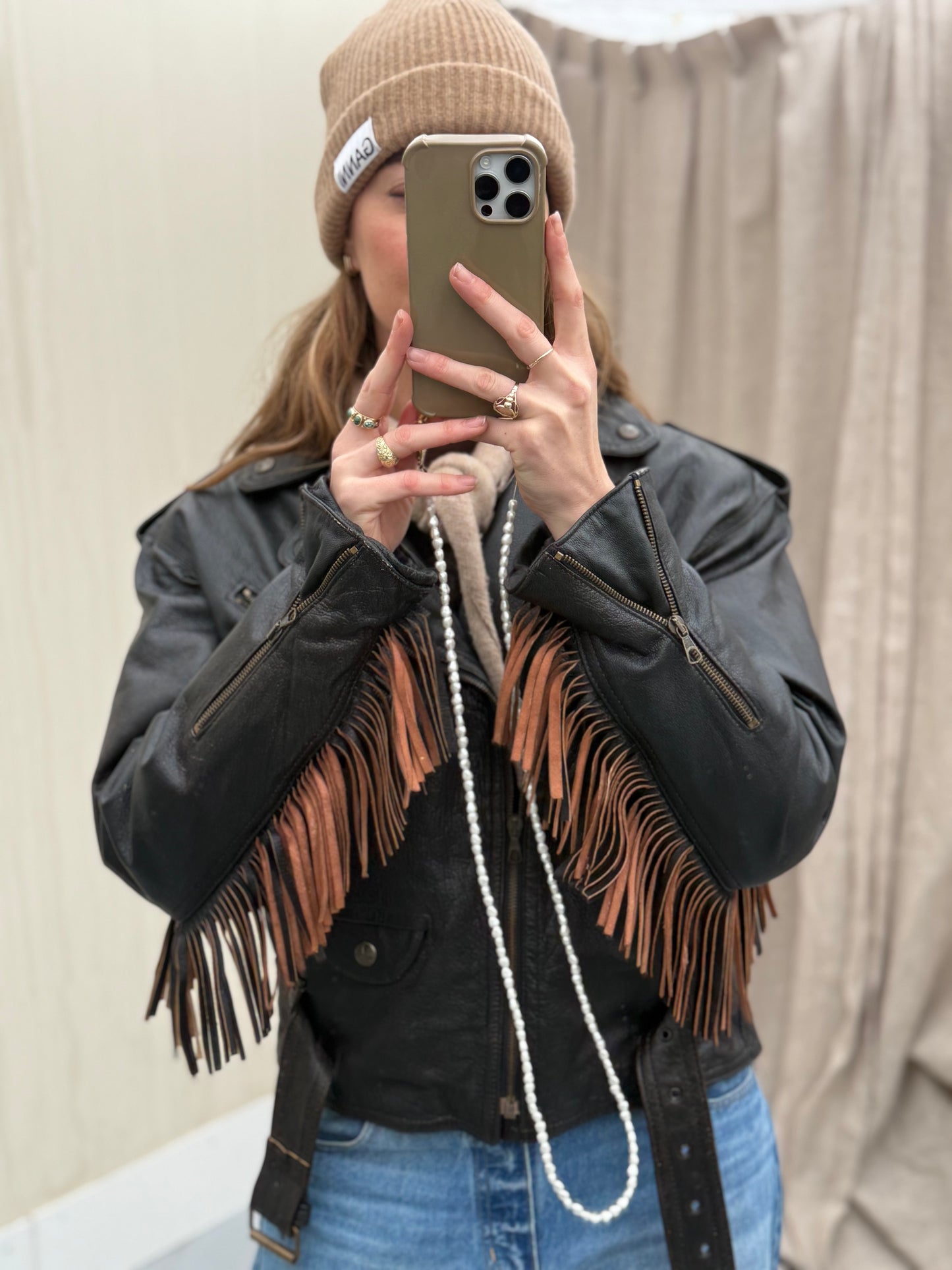 Vintage fringe jacket real leather franje jas
