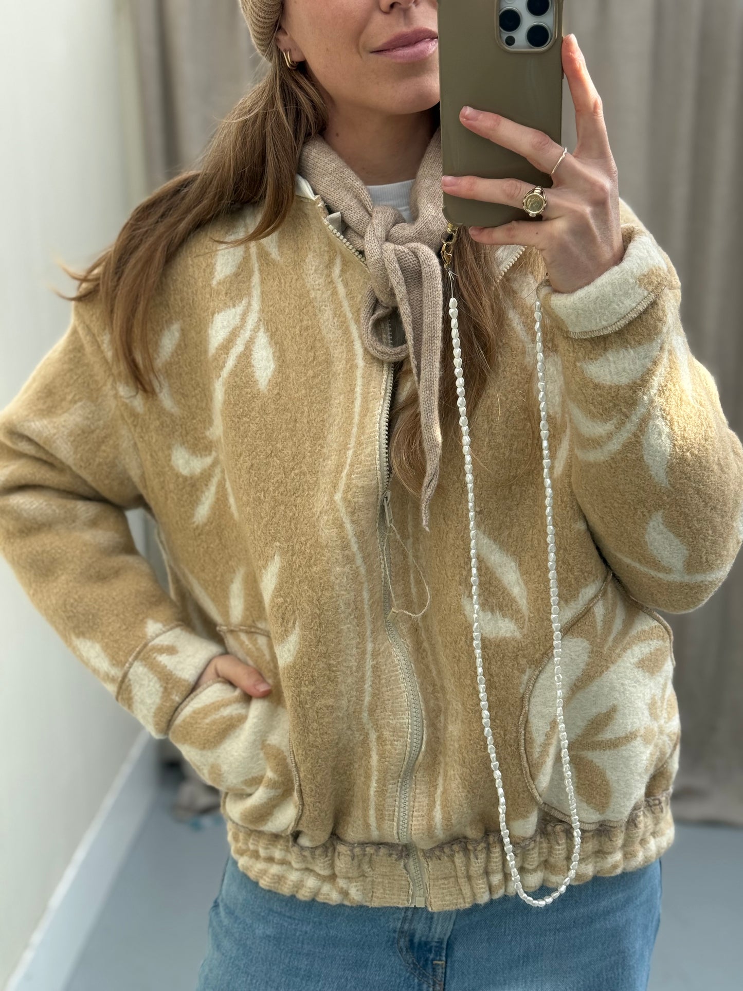 Handgemaakte jas vintage wollen deken sustainable 100% wol beige