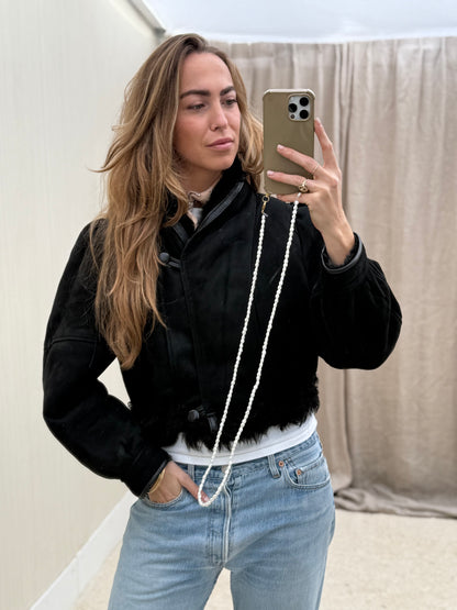 Vintage cropped lammy zwart reversible maat S/M
