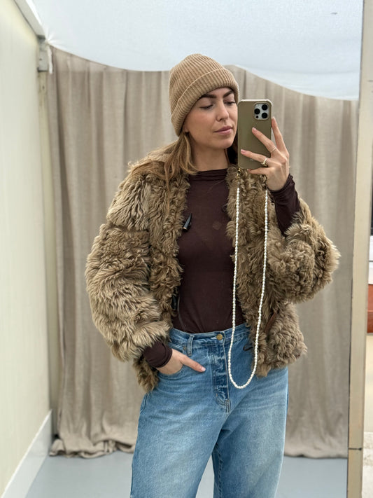 Cropped lammy coat fluffy reversible remade shearling maat S/M