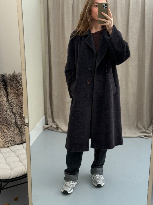 Vintage 80s Elena Miro mantel alpaca cashgora wolmix maat 44 XL