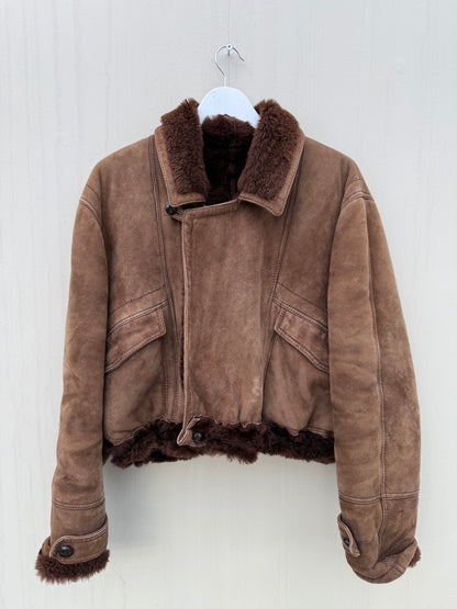 Vintage remade lammy coat cropped bruin maat S-XL