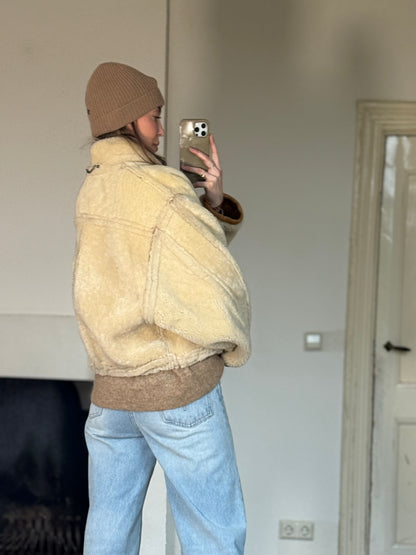 Vintage cropped lammy coat remade reversible bruin maat S-L