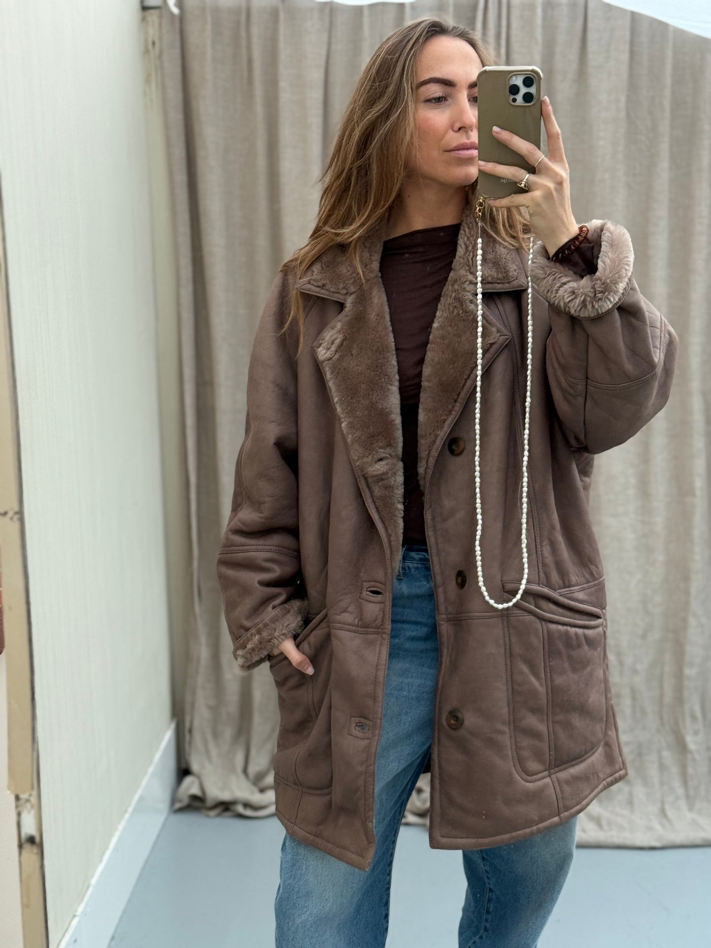 Vintage lammy coat grijs taupe reversible