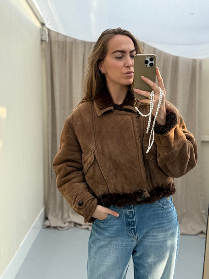 Vintage remade lammy coat cropped bruin maat S-XL