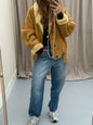 Vintage lammy coat okergeel sheepskin maat 52