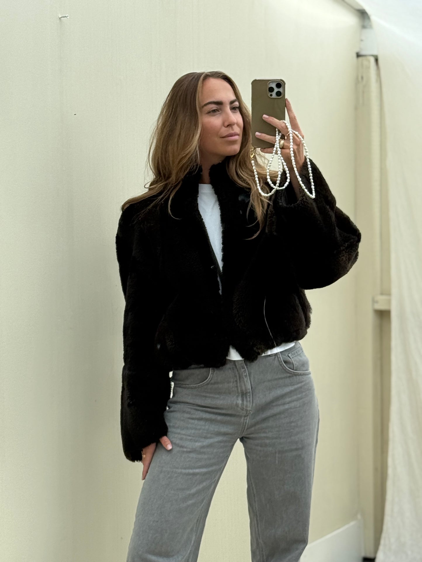 Re-made lammy coat reversible zwart shearling