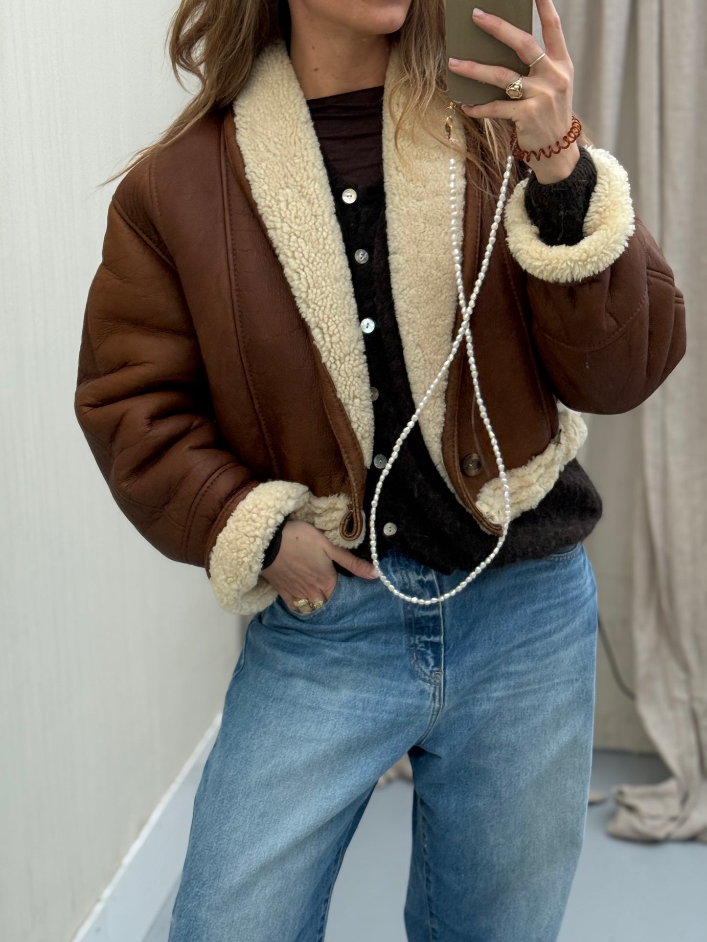 Re-made cropped lammy shearling leer