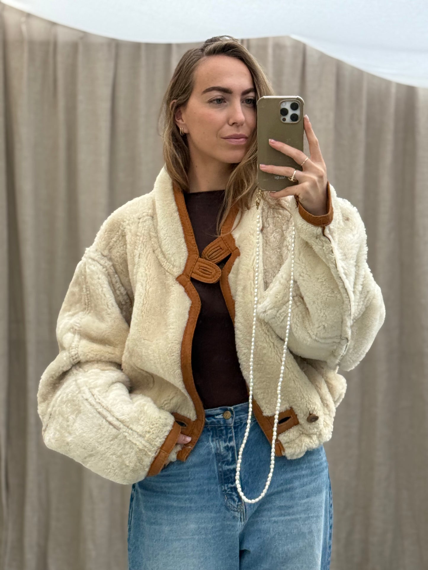 Vintage remade lammy coat reversible maat M/L
