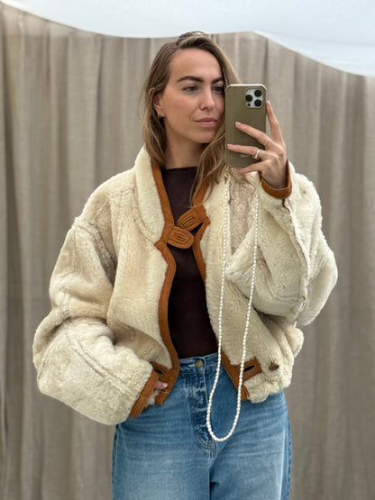 Vintage remade lammy coat reversible maat M/L