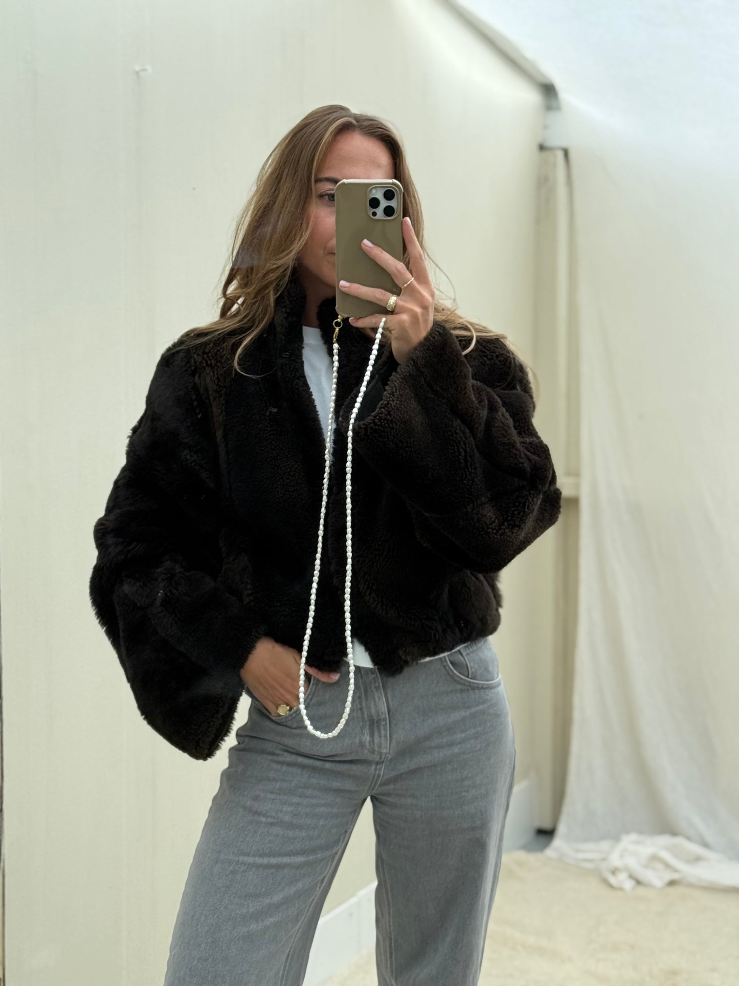 Re-made lammy coat reversible zwart shearling
