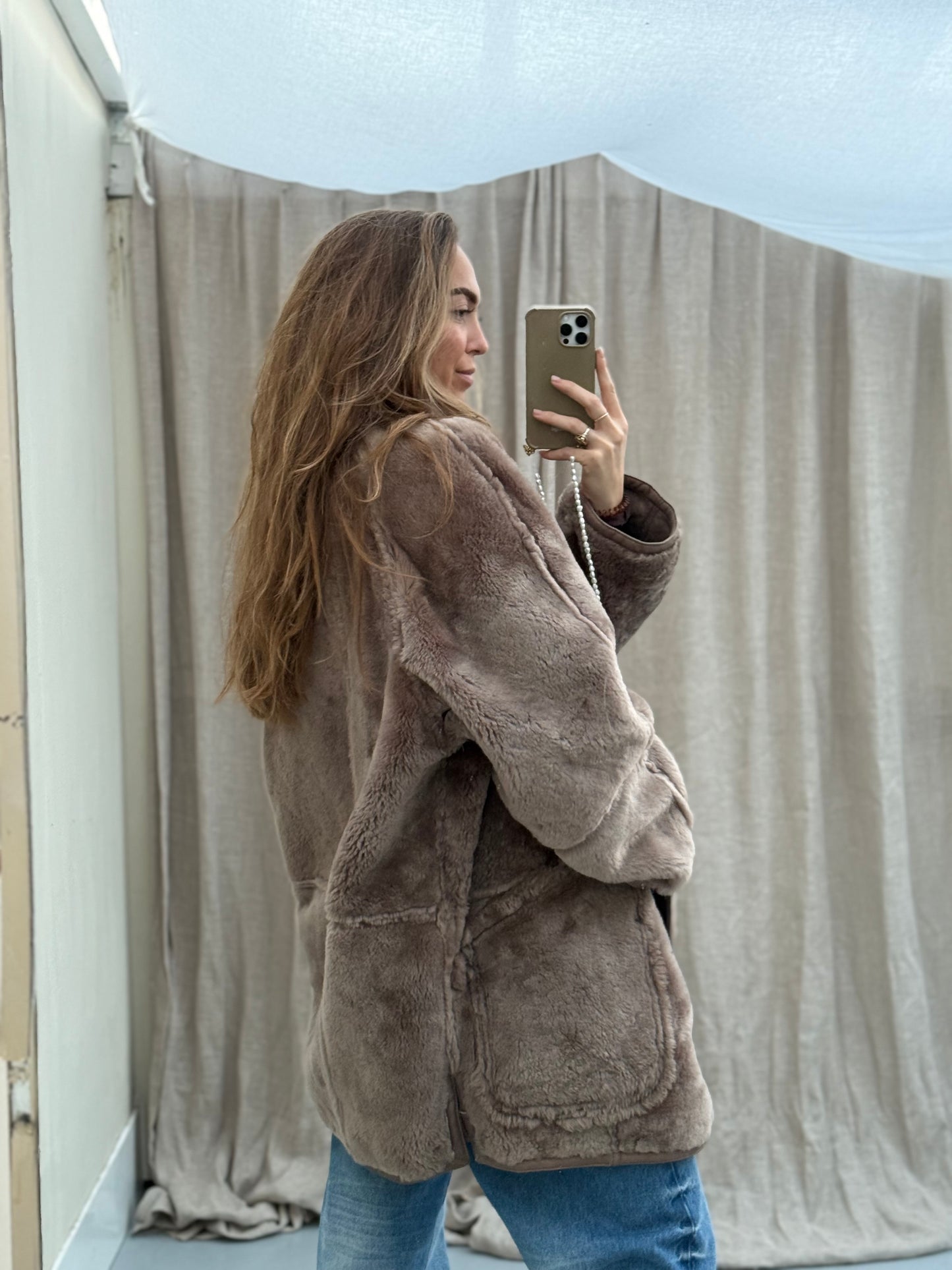 Vintage lammy coat grijs taupe reversible