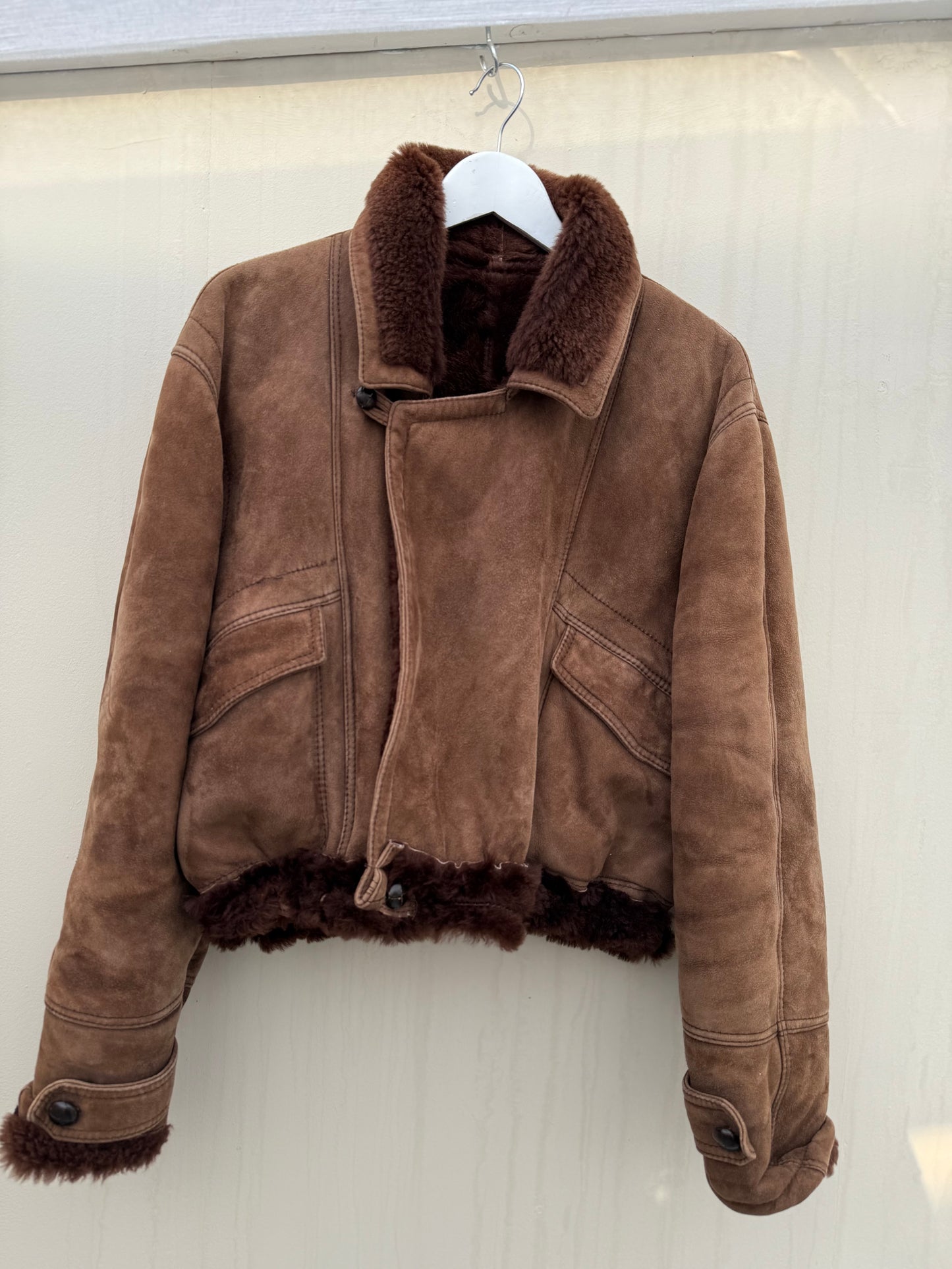 Vintage remade lammy coat cropped bruin maat S-XL